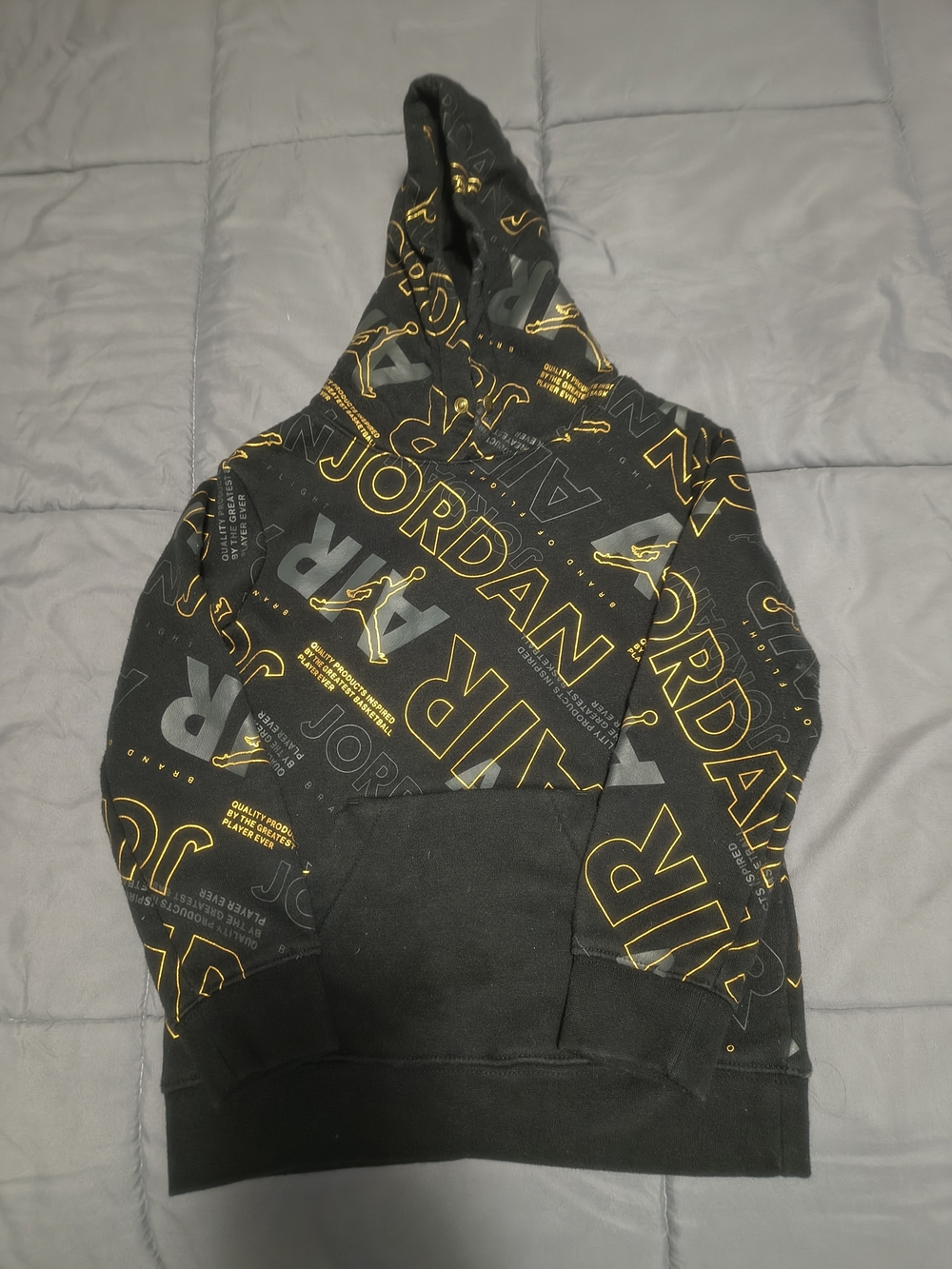 Jordan Black Hoodie with Gold & Gray All-Over Logos